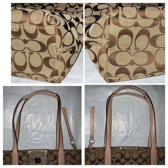 COACH SIGNATURE STRIPE PYTHON KHAKI TOTE - Picture 6 of 12